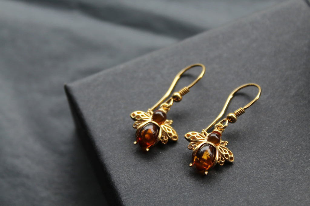 Amber Bumble Bee Drop Earrings - Swax Jewellery Barmouth