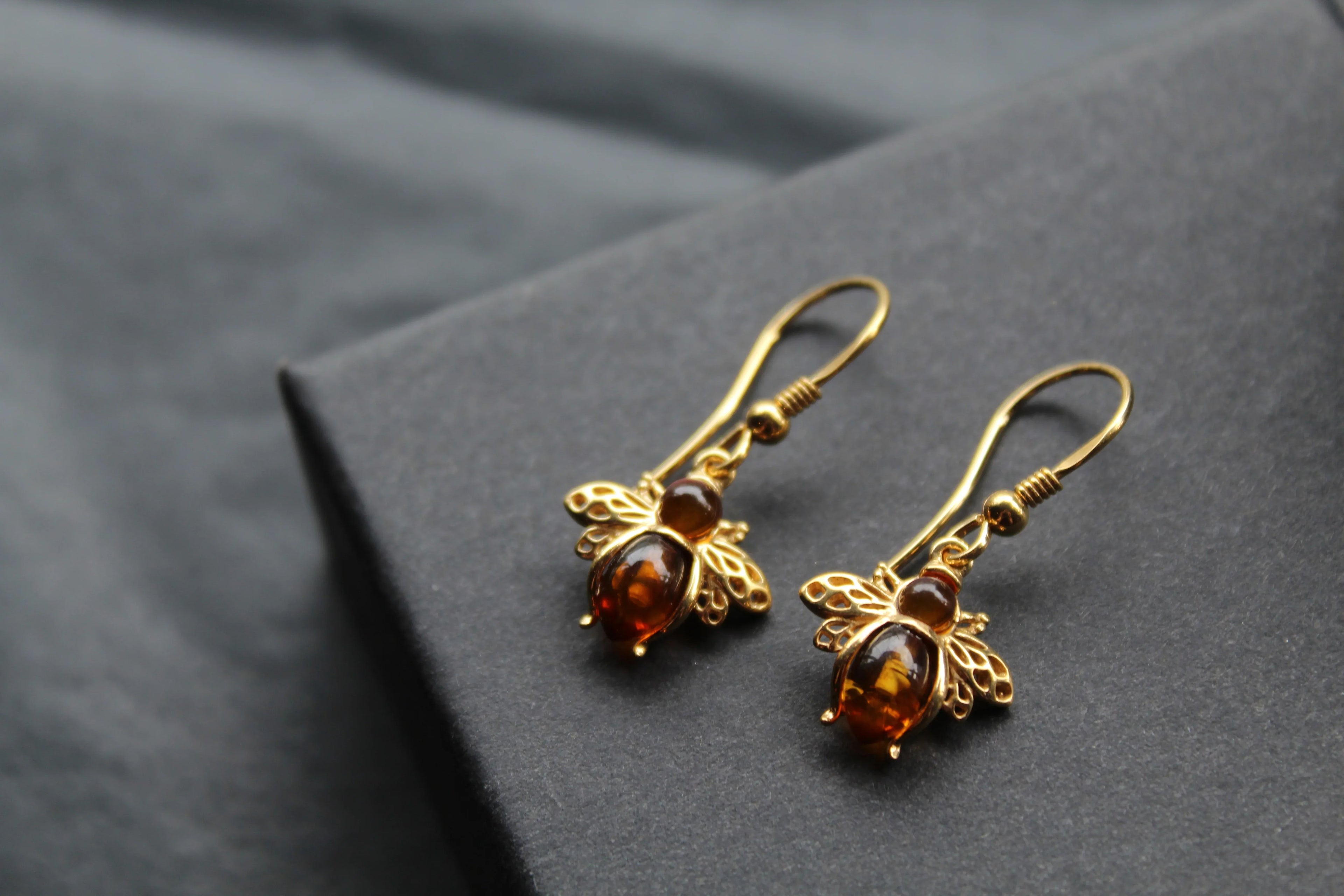 Amber Bumble Bee Drop Earrings - Swax Jewellery Barmouth