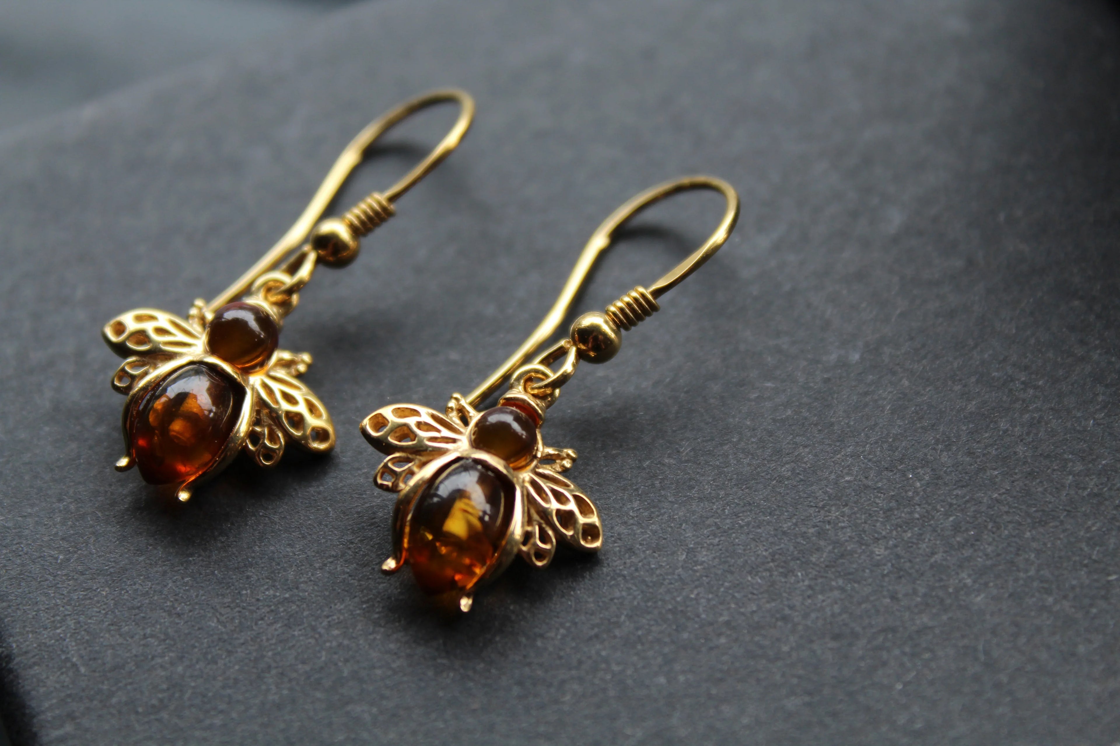 Amber Bumble Bee Drop Earrings - Swax Jewellery Barmouth