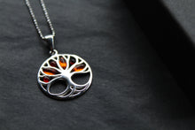 Load image into Gallery viewer, Amber Tree of Life Circle Pendant with Chain
