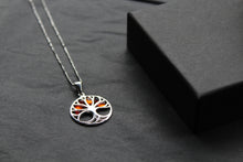 Load image into Gallery viewer, Amber Tree of Life Circle Pendant with Chain
