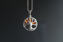 Load image into Gallery viewer, Amber Tree of Life Circle Pendant with Chain
