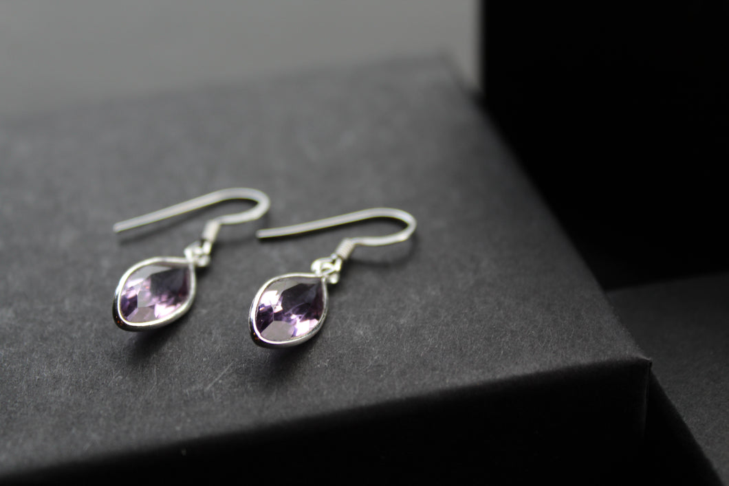 Amethyst Facet Bezel Set Marquis Drop Earrings