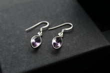 Load image into Gallery viewer, Amethyst Facet Bezel Set Marquis Drop Earrings
