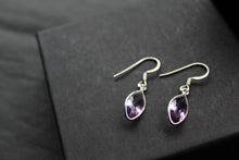 Load image into Gallery viewer, Amethyst Facet Bezel Set Marquis Drop Earrings
