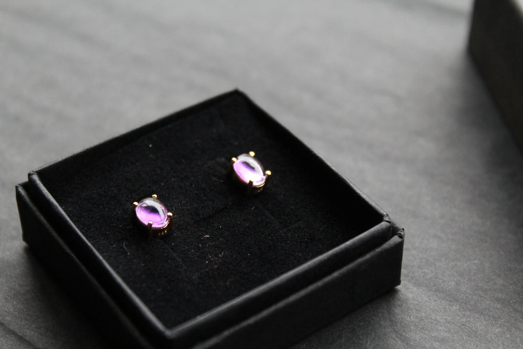 Amethyst Gold on Silver Studs - Swax Jewellery Barmouth