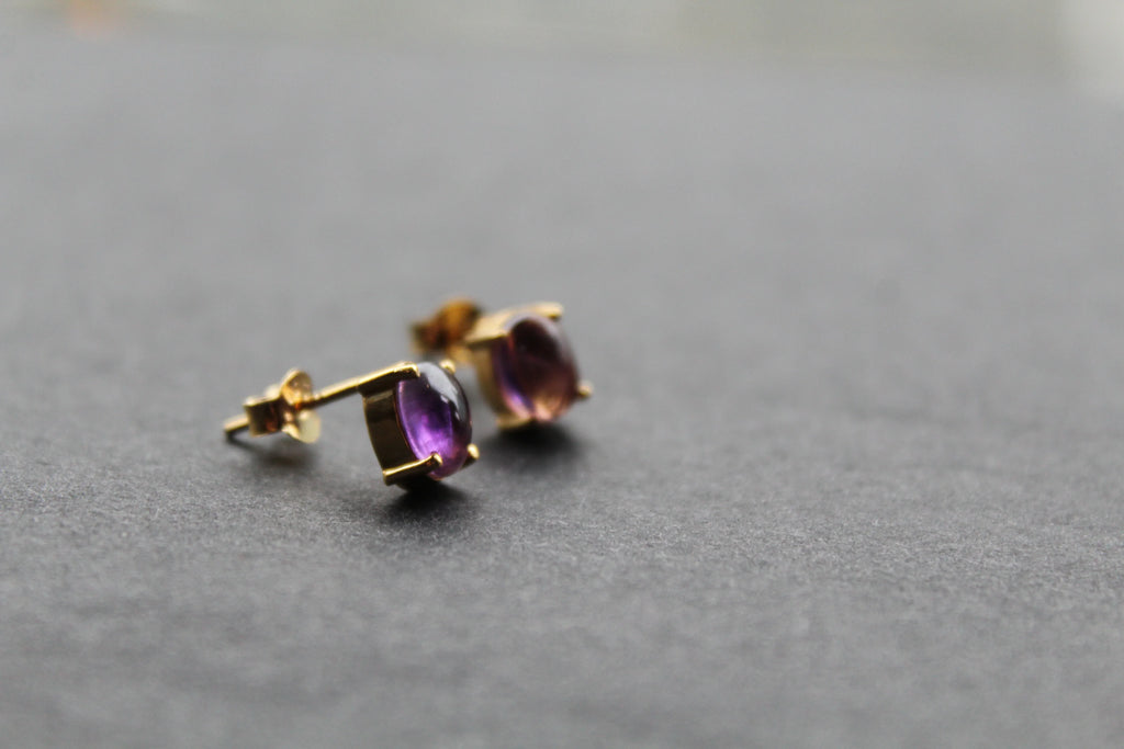 Amethyst Gold on Silver Studs - Swax Jewellery Barmouth