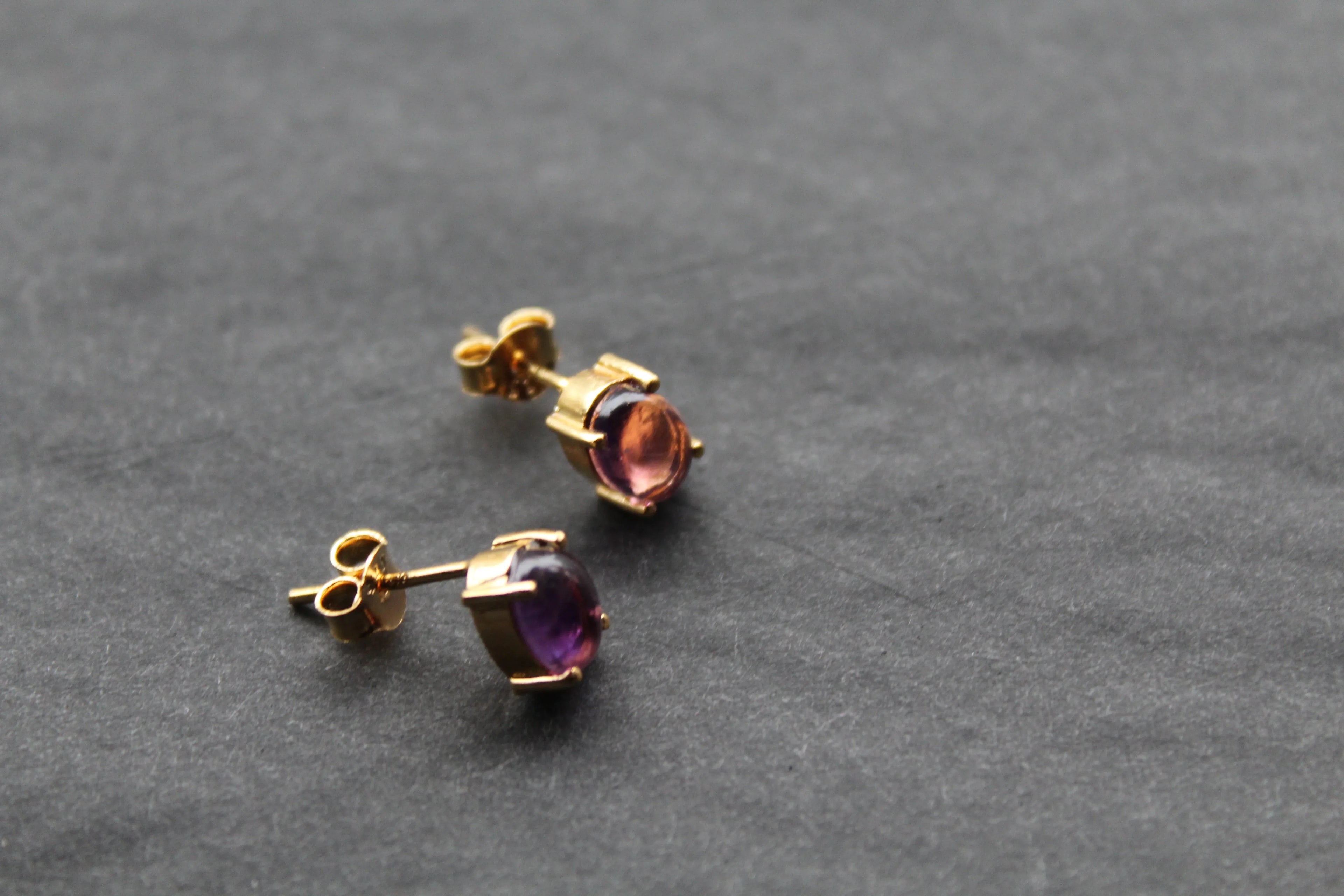 Amethyst Gold on Silver Studs - Swax Jewellery Barmouth
