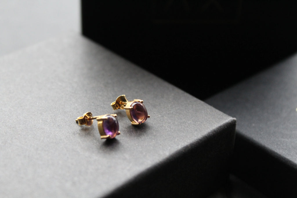 Amethyst Gold on Silver Studs - Swax Jewellery Barmouth