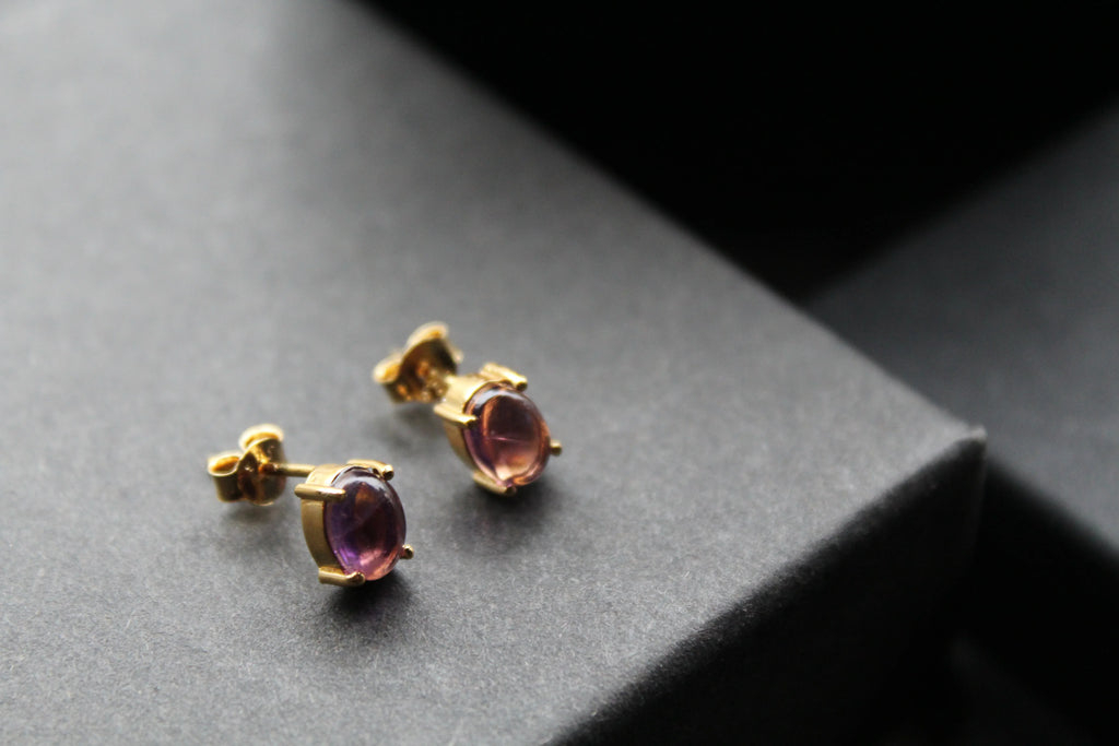 Amethyst Gold on Silver Studs - Swax Jewellery Barmouth