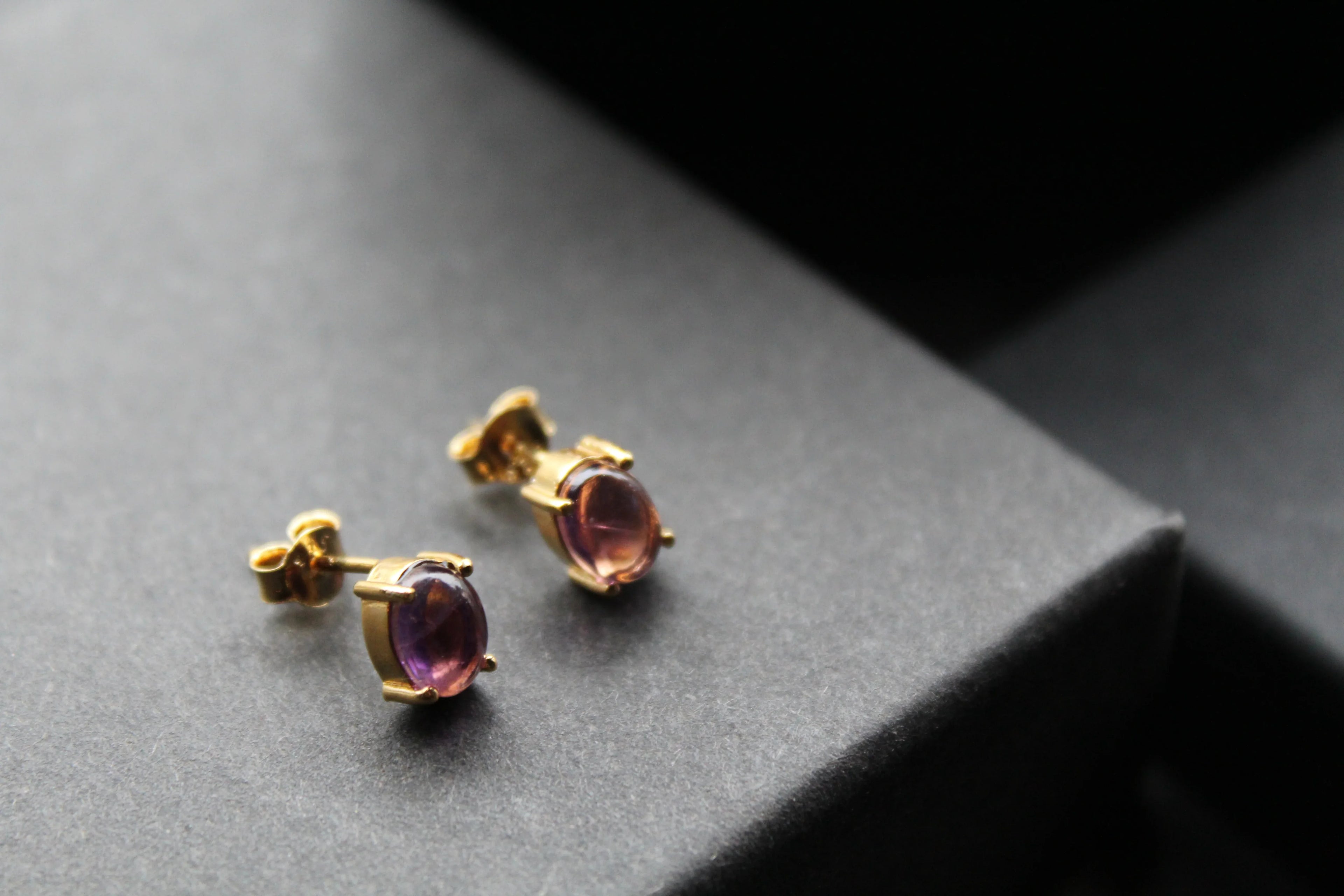 Amethyst Gold on Silver Studs - Swax Jewellery Barmouth