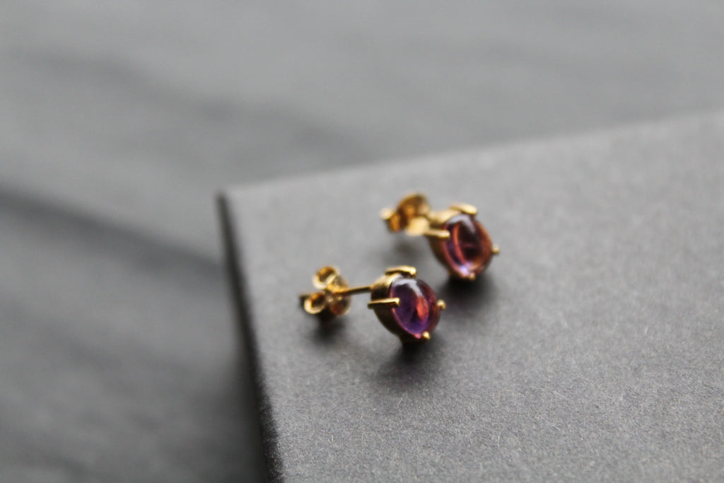 Amethyst Gold on Silver Studs - Swax Jewellery Barmouth