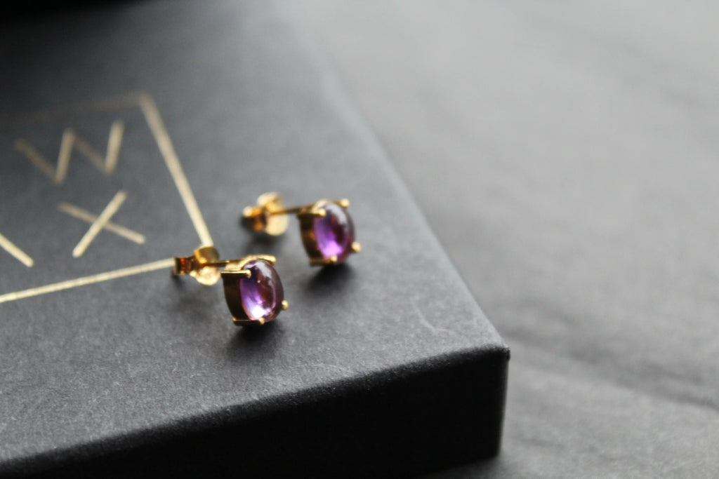 Amethyst Gold on Silver Studs - Swax Jewellery Barmouth