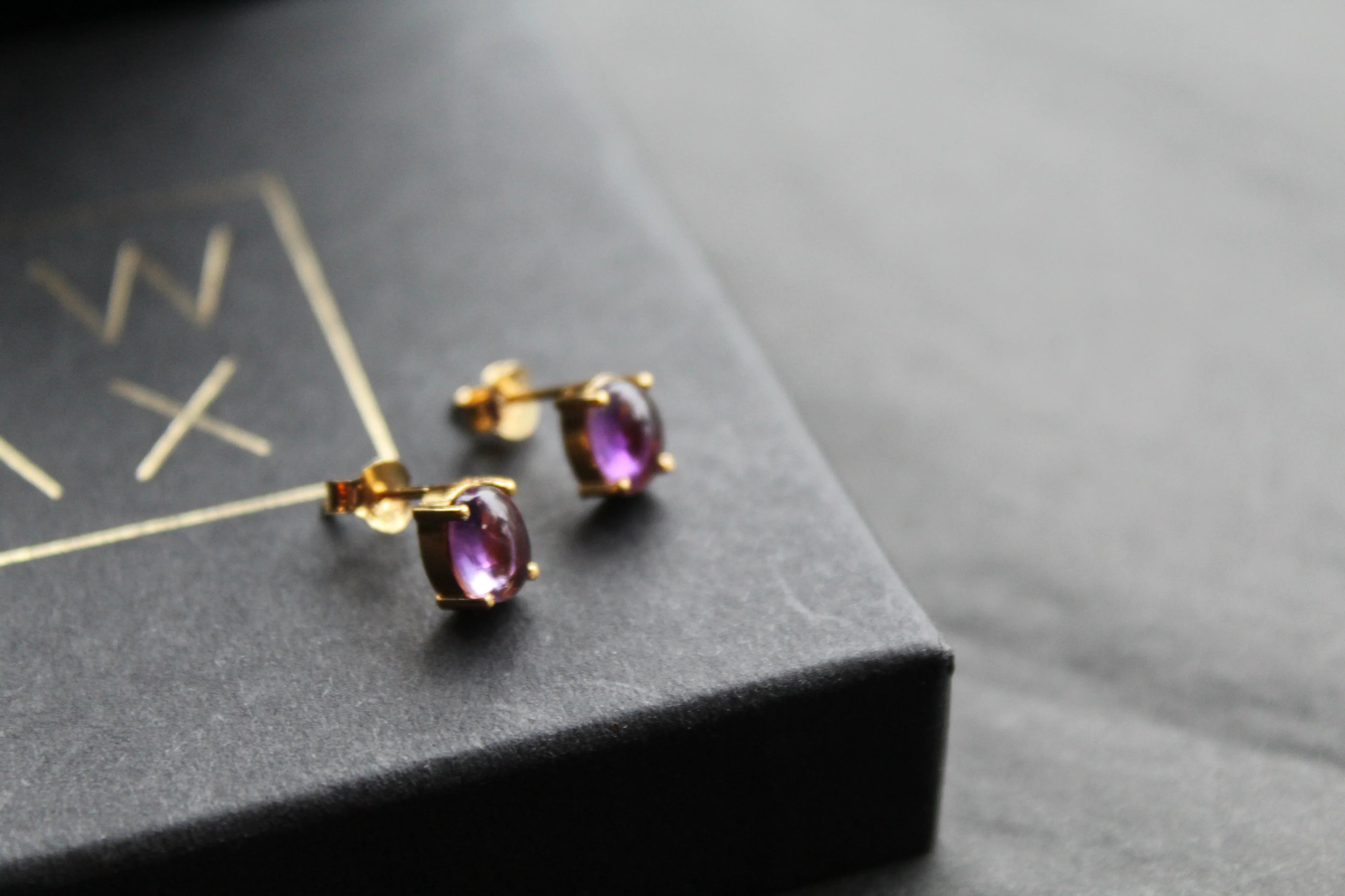 Amethyst Gold on Silver Studs - Swax Jewellery Barmouth