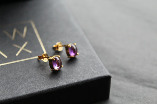 Amethyst Gold on Silver Studs - Swax Jewellery Barmouth