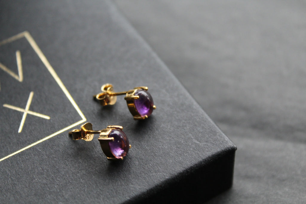 Amethyst Gold on Silver Studs - Swax Jewellery Barmouth