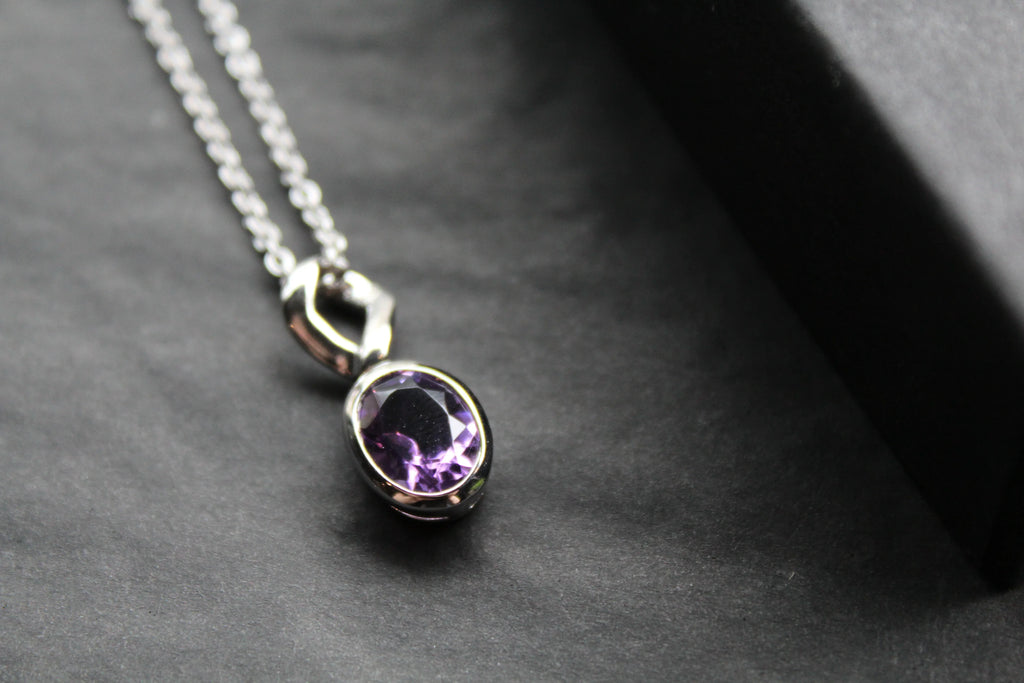 Amethyst Oval Drop Necklace - Swax Jewellery Barmouth