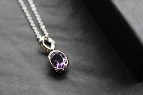Amethyst Oval Drop Necklace - Swax Jewellery Barmouth