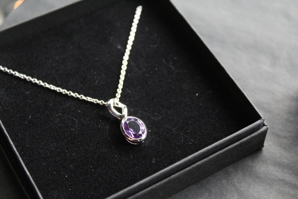 Amethyst Oval Drop Necklace - Swax Jewellery Barmouth