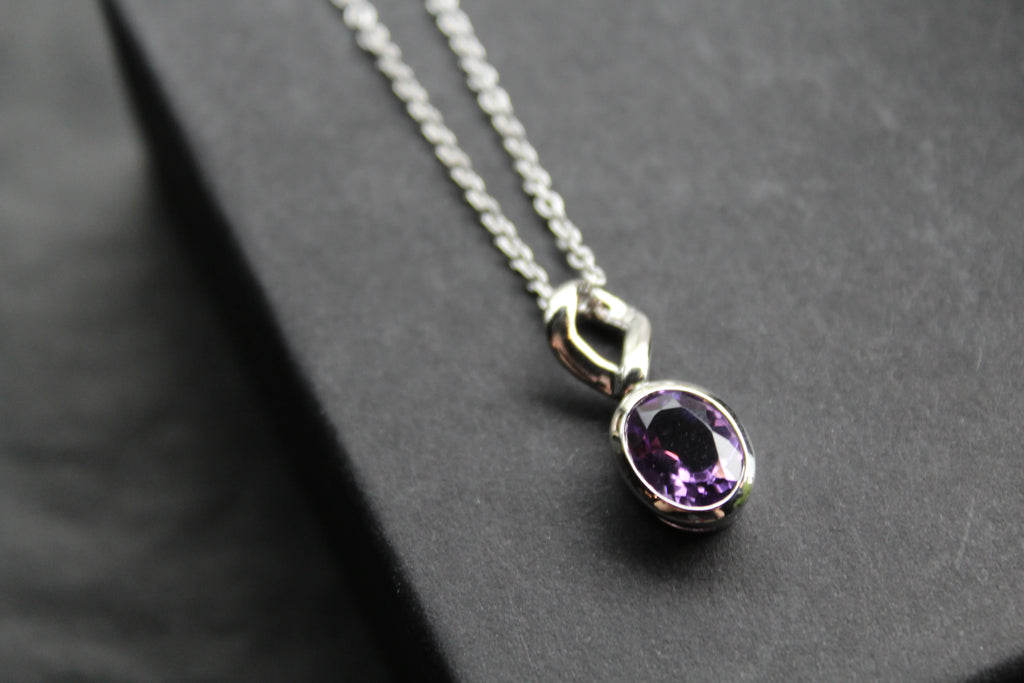 Amethyst Oval Drop Necklace - Swax Jewellery Barmouth