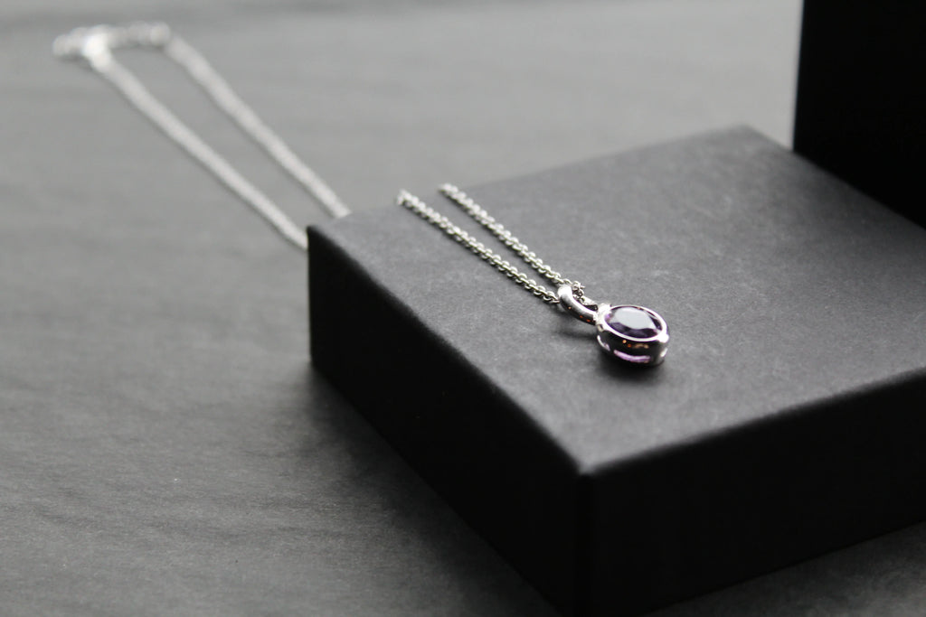 Amethyst Oval Drop Necklace - Swax Jewellery Barmouth