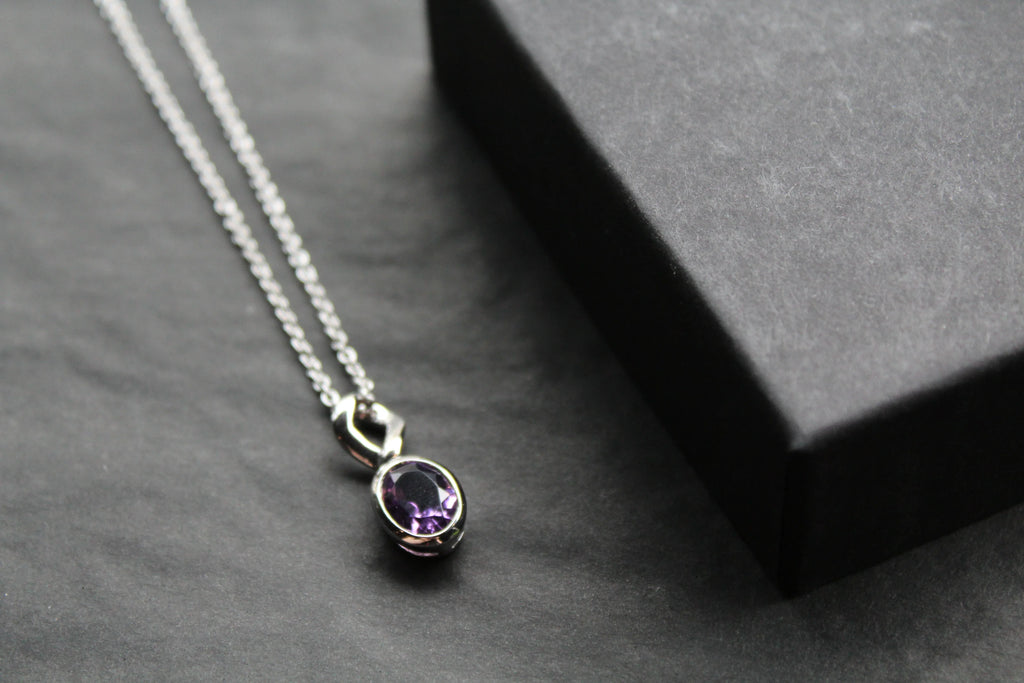 Amethyst Oval Drop Necklace - Swax Jewellery Barmouth