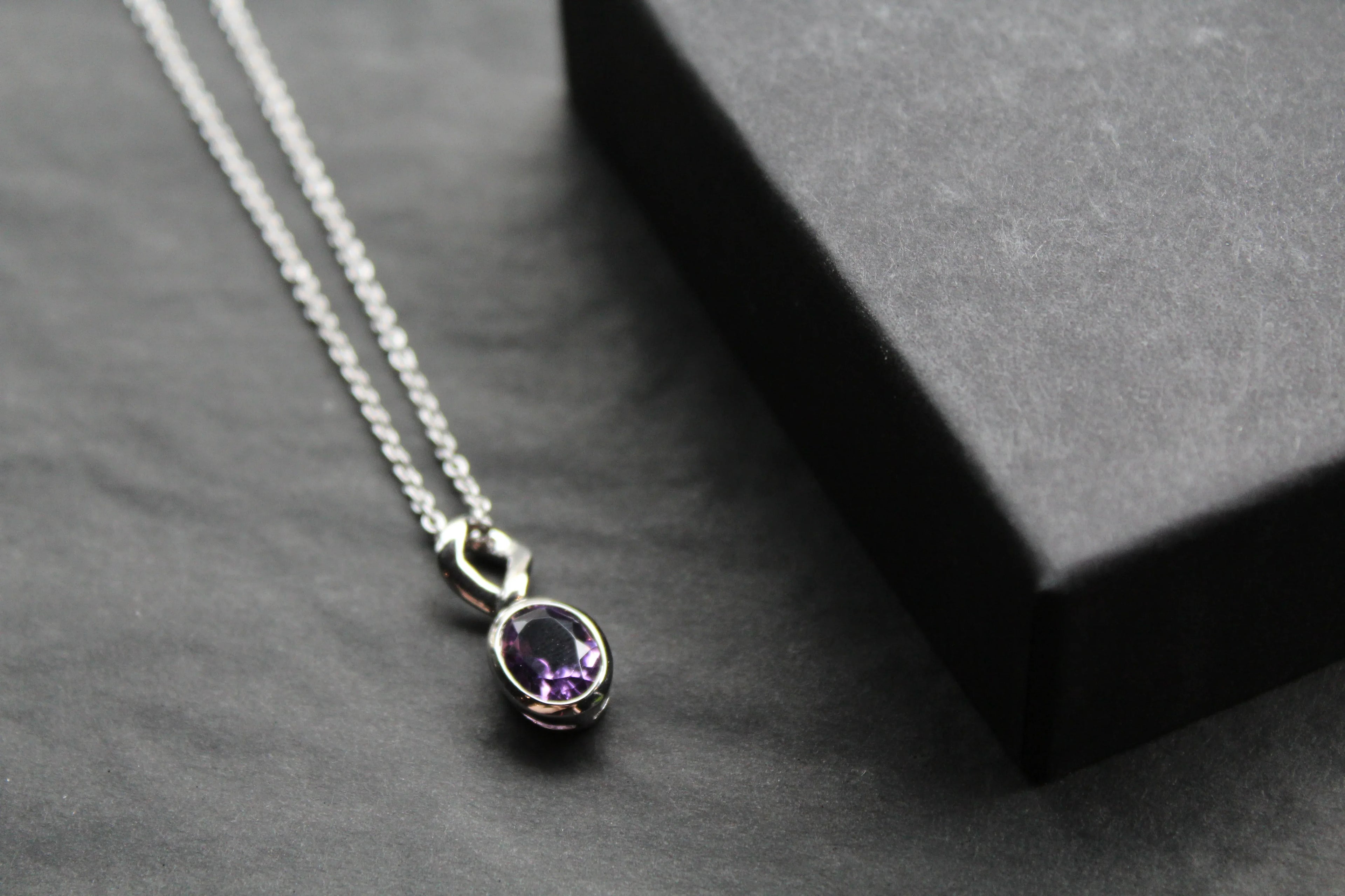 Amethyst Oval Drop Necklace - Swax Jewellery Barmouth