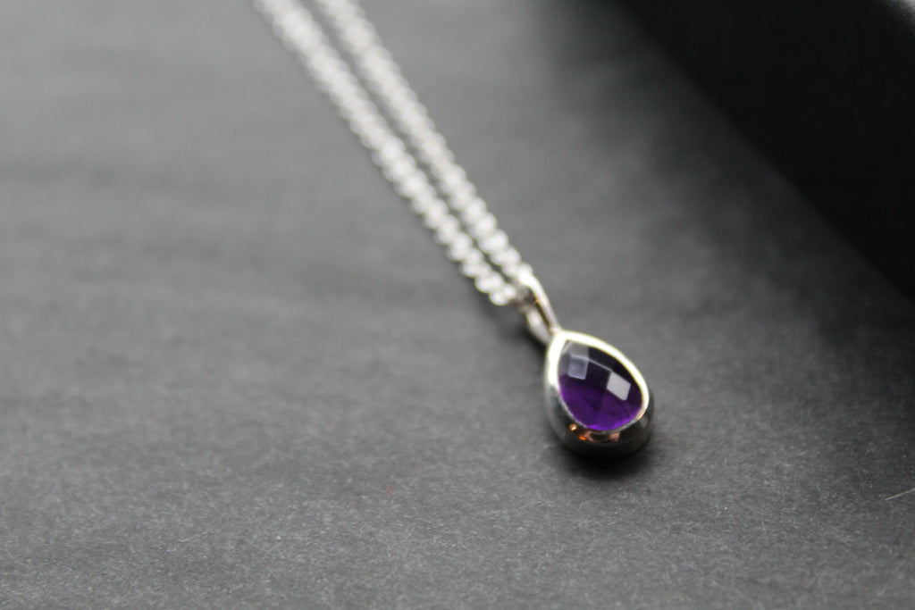Amethyst Teardrop & Silver Necklace - Swax Jewellery Barmouth