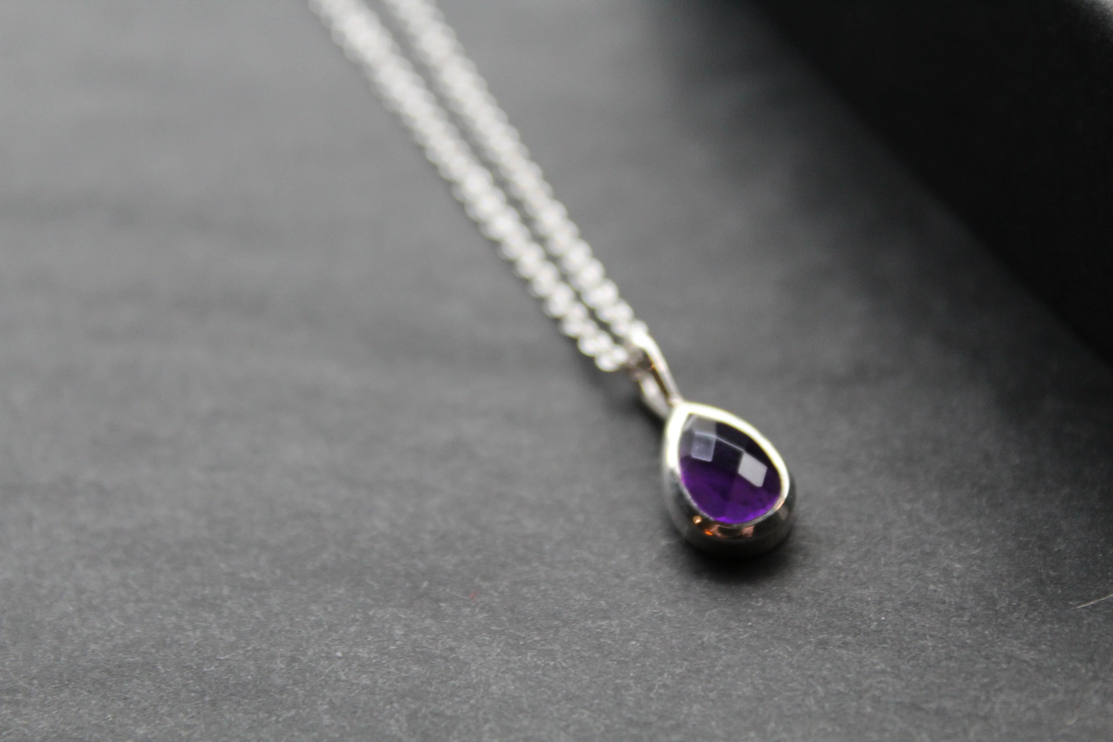 Amethyst Teardrop & Silver Necklace - Swax Jewellery Barmouth