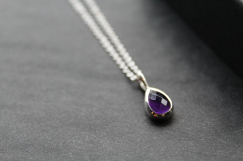 Amethyst Teardrop & Silver Necklace - Swax Jewellery Barmouth