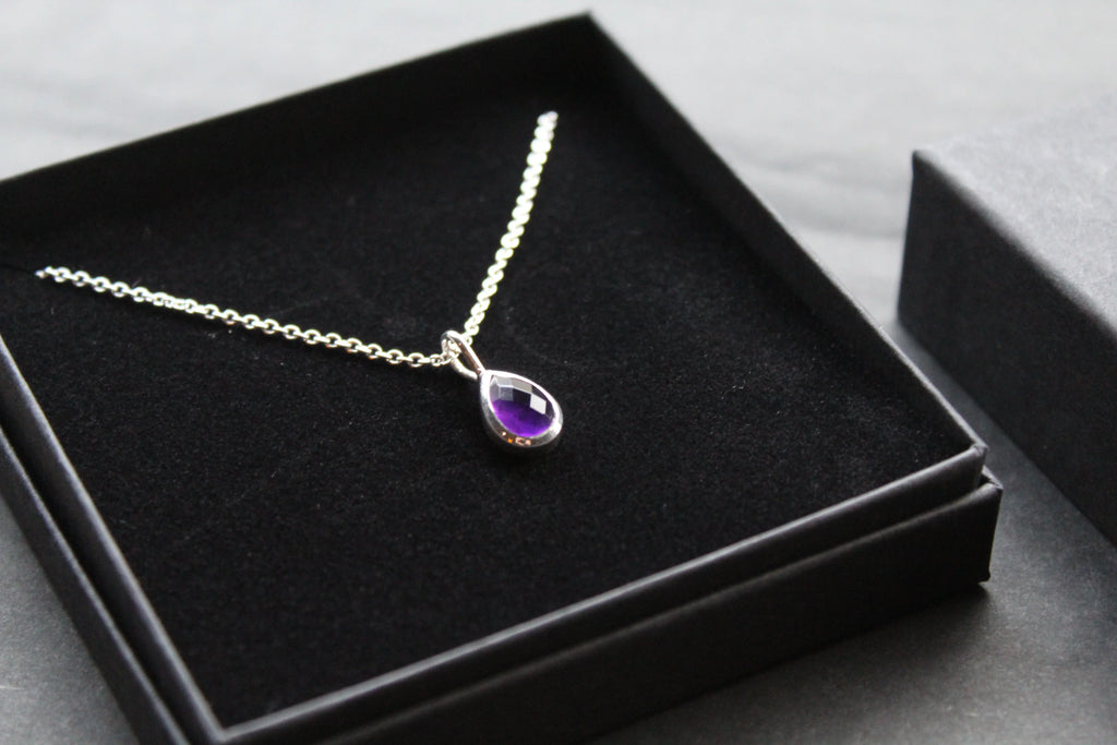 Amethyst Teardrop & Silver Necklace - Swax Jewellery Barmouth