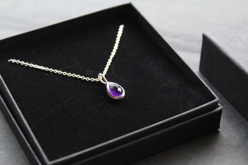 Amethyst Teardrop & Silver Necklace - Swax Jewellery Barmouth
