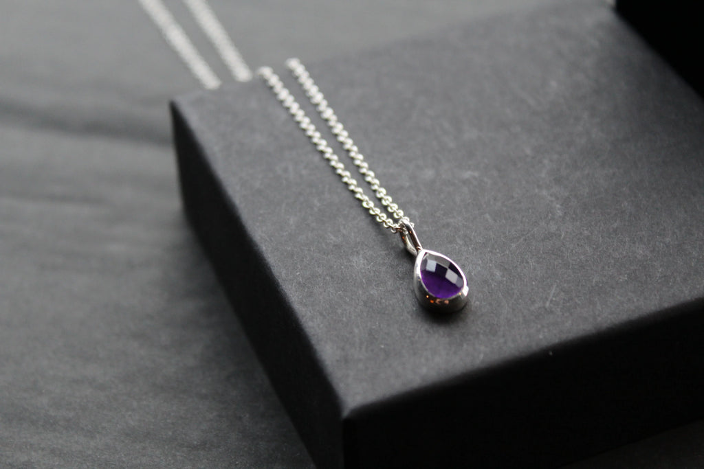 Amethyst Teardrop & Silver Necklace - Swax Jewellery Barmouth