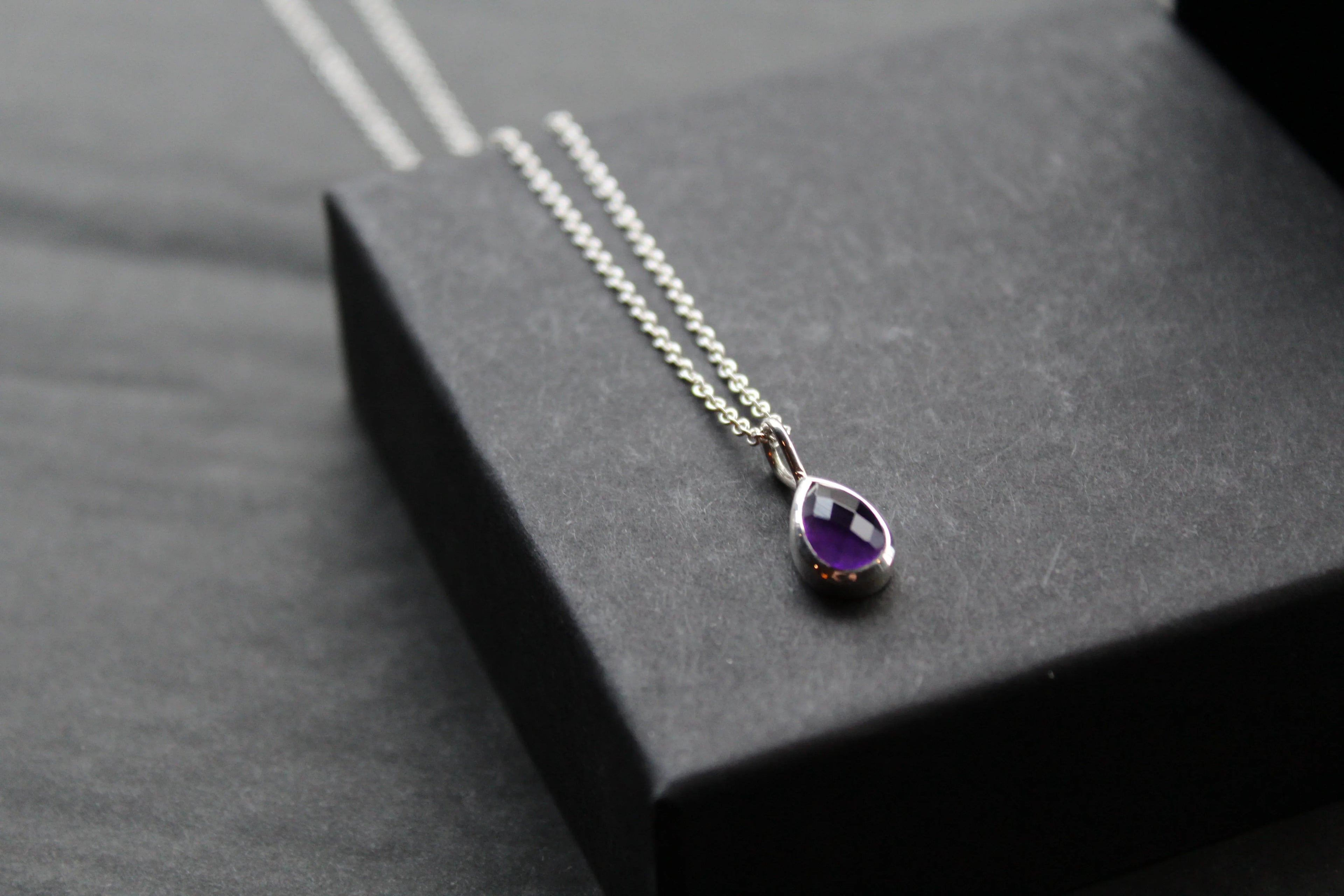 Amethyst Teardrop & Silver Necklace - Swax Jewellery Barmouth