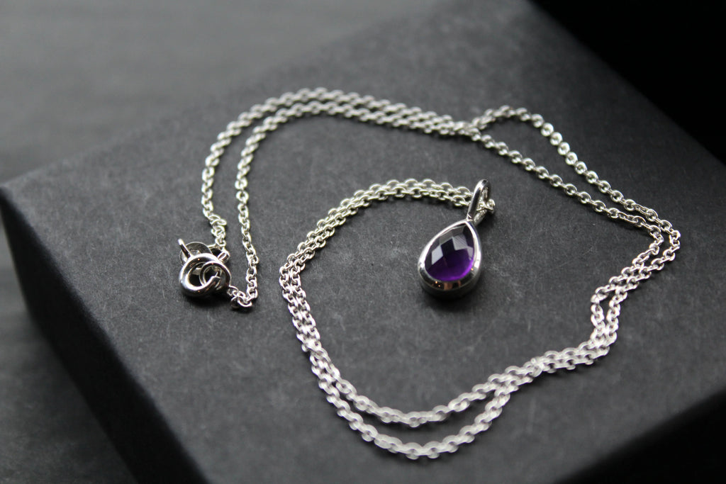 Amethyst Teardrop & Silver Necklace - Swax Jewellery Barmouth
