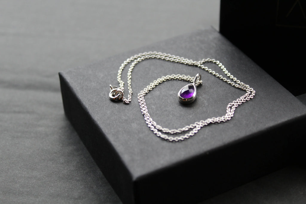 Amethyst Teardrop & Silver Necklace - Swax Jewellery Barmouth