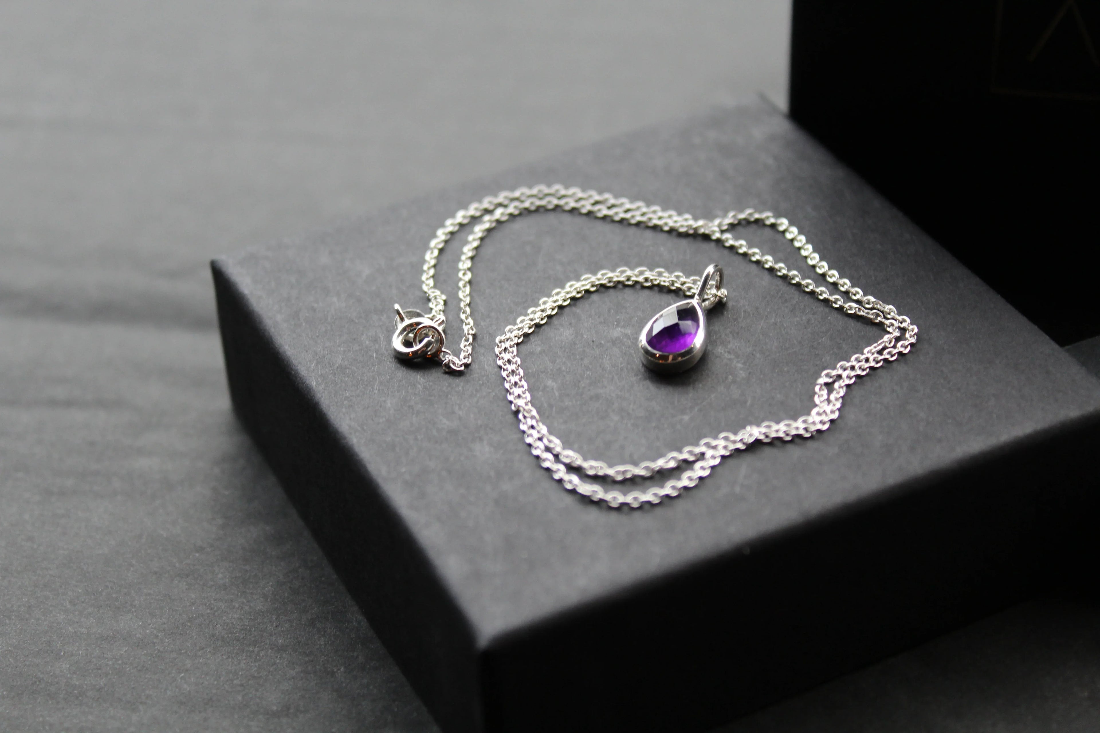 Amethyst Teardrop & Silver Necklace - Swax Jewellery Barmouth