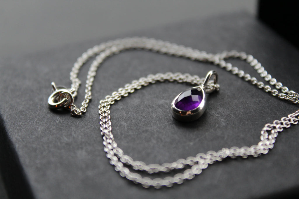 Amethyst Teardrop & Silver Necklace - Swax Jewellery Barmouth