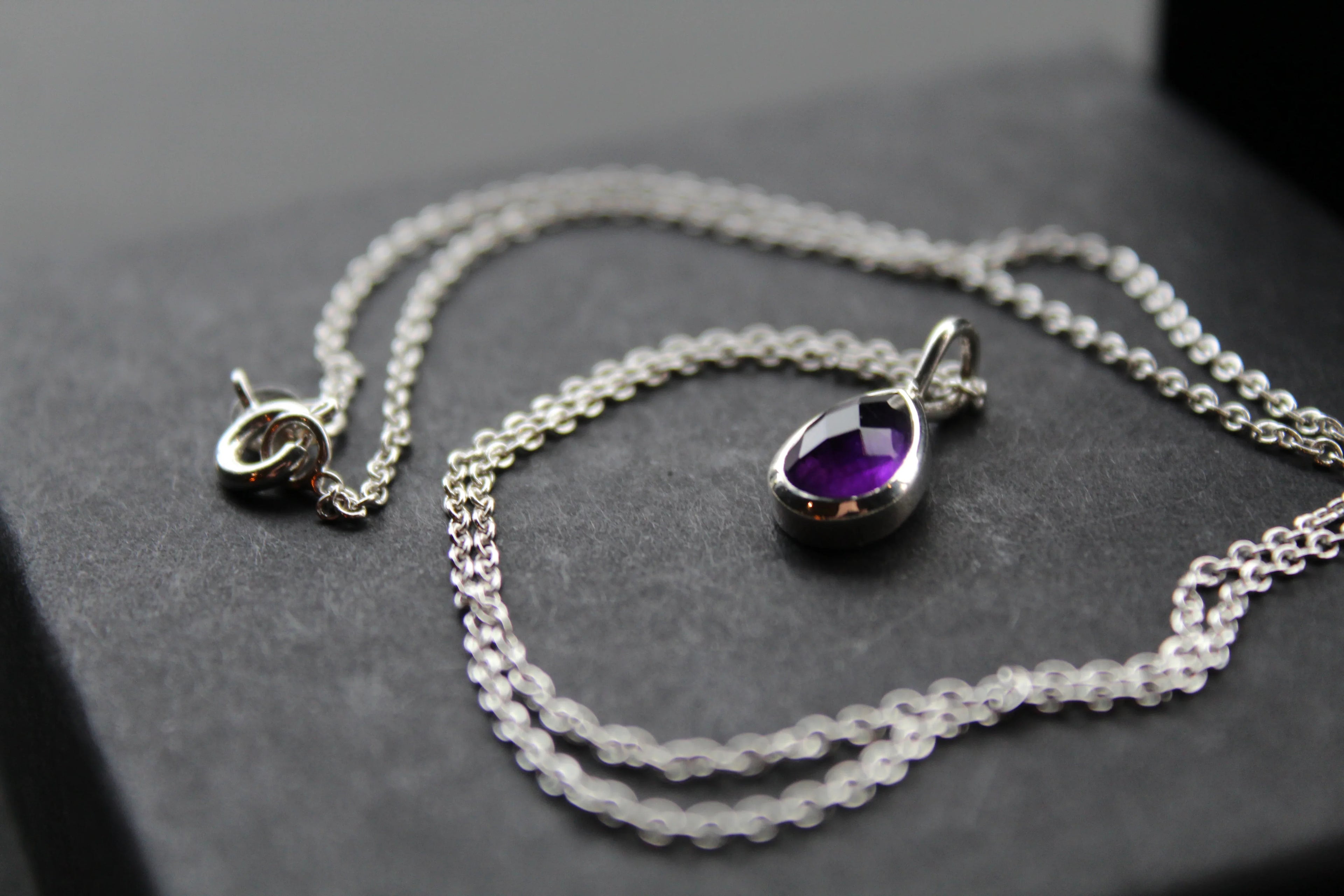 Amethyst Teardrop & Silver Necklace - Swax Jewellery Barmouth