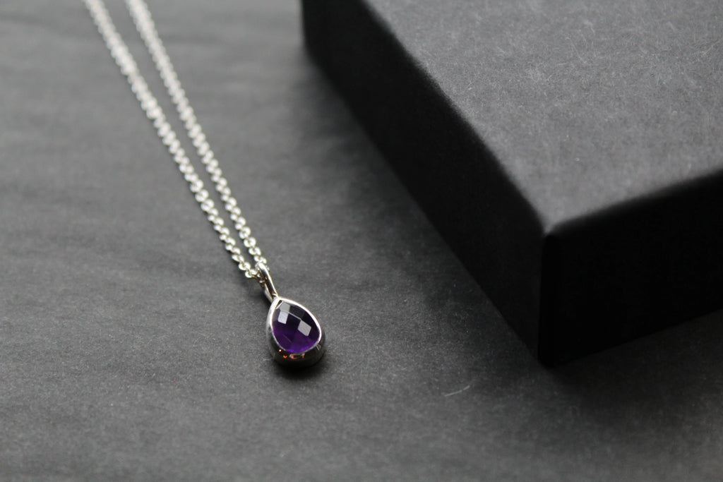 Amethyst Teardrop & Silver Necklace - Swax Jewellery Barmouth