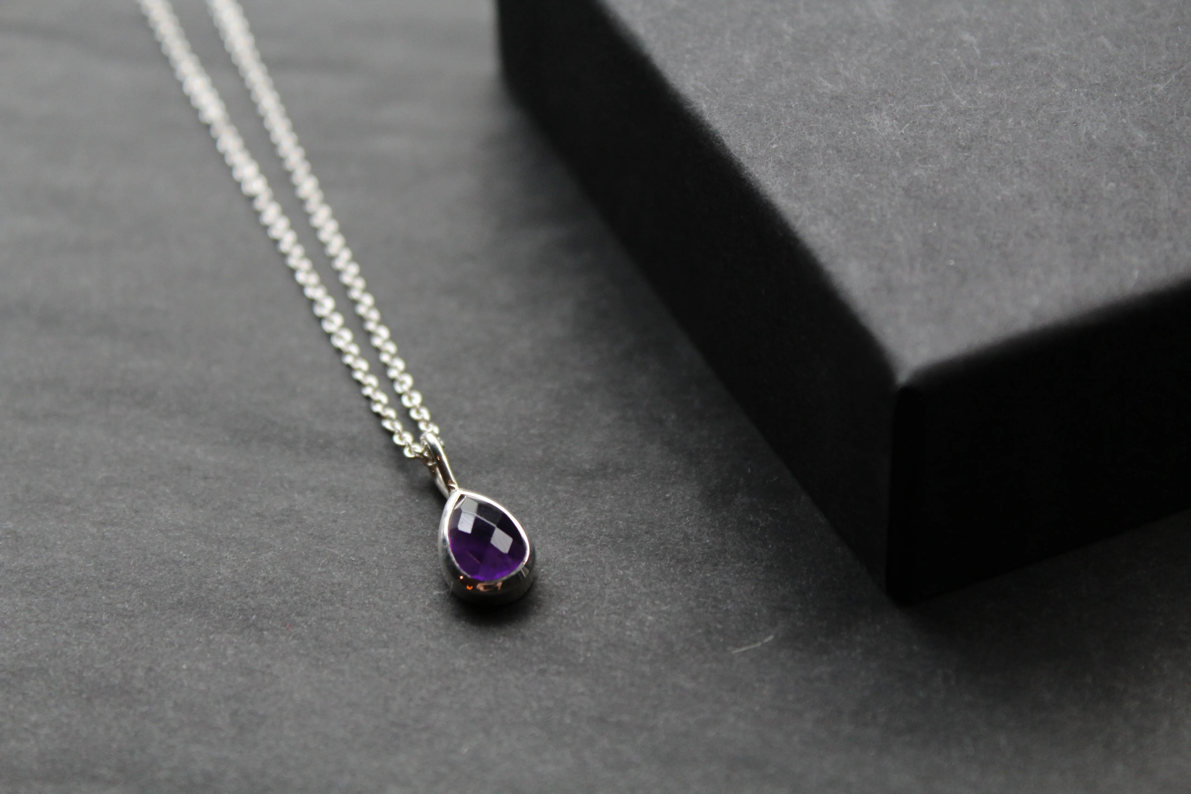 Amethyst Teardrop & Silver Necklace - Swax Jewellery Barmouth