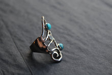Load image into Gallery viewer, Amy Blue Mohave Turquoise &amp; Blue Topaz Long Swirly Ring

