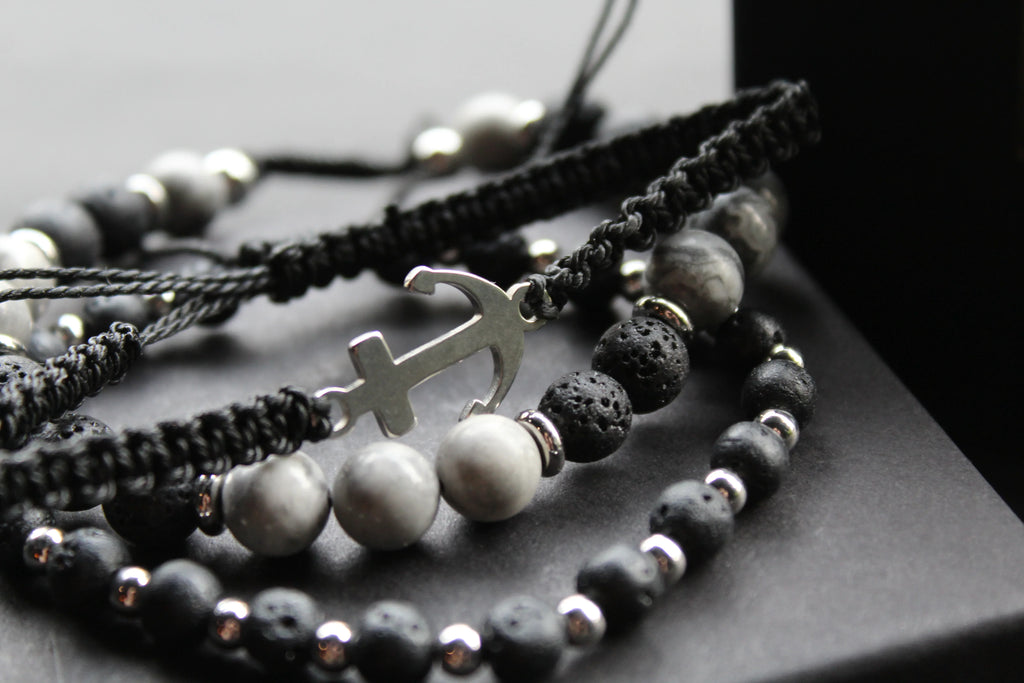 Anchor & Lava Bead Bracelet - Swax Jewellery Barmouth