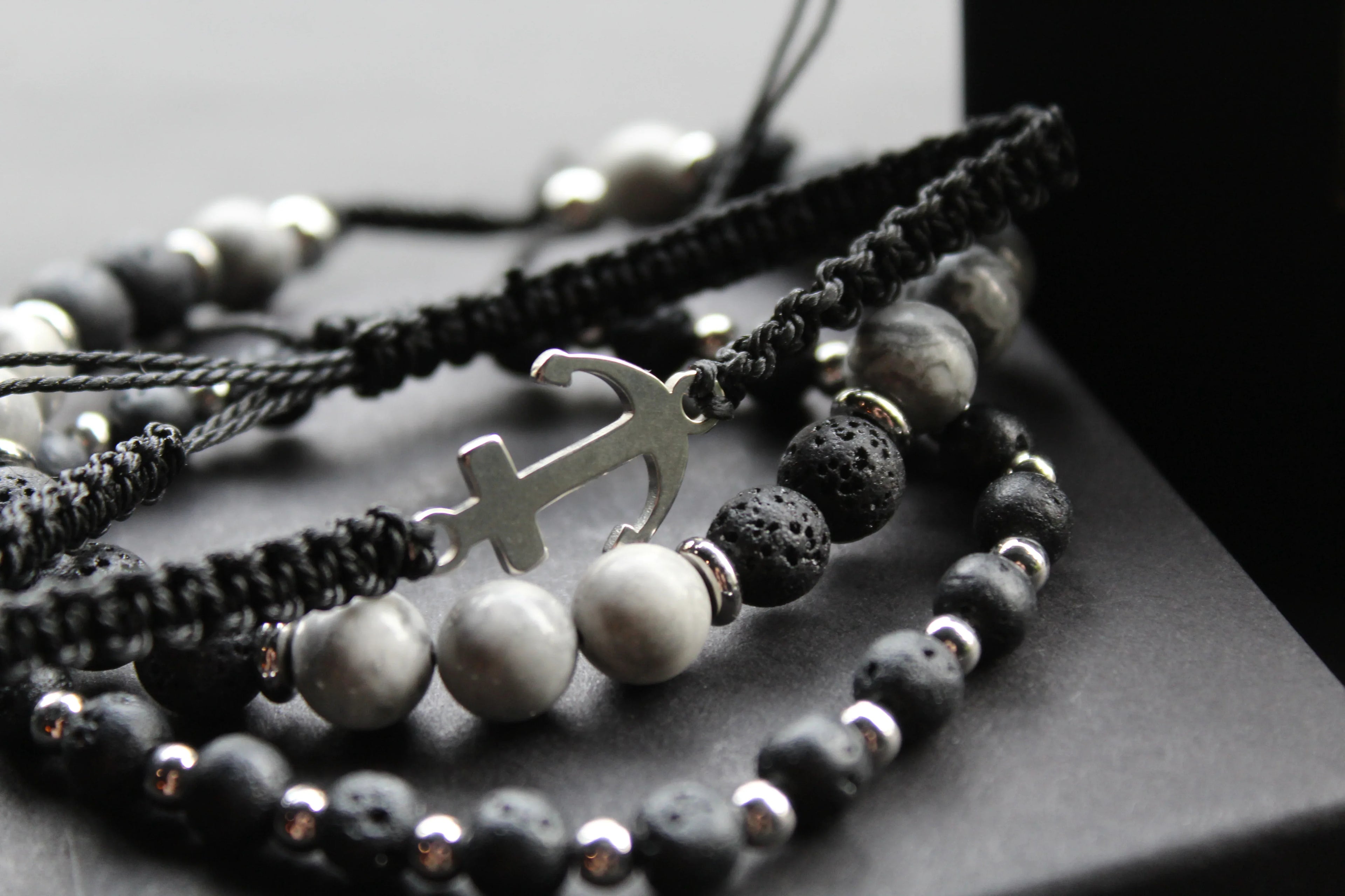 Anchor & Lava Bead Bracelet - Swax Jewellery Barmouth