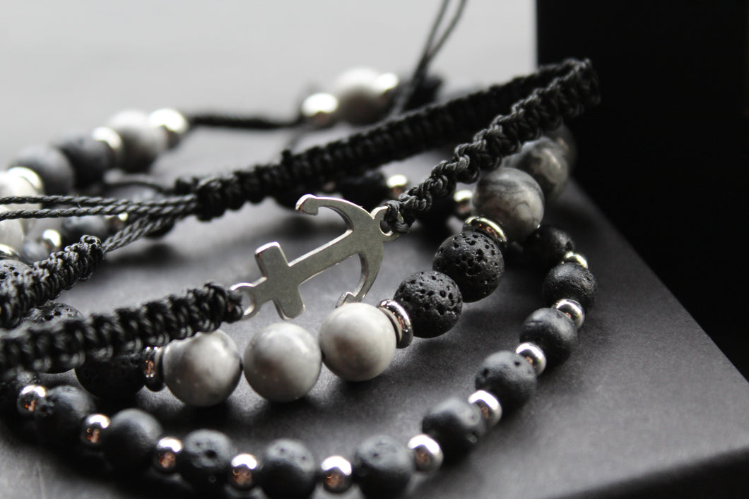 Anchor & Lava Bead Bracelet