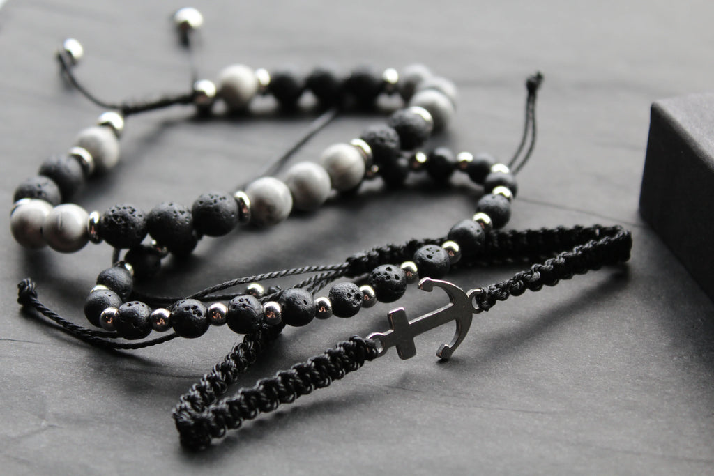 Anchor & Lava Bead Bracelet - Swax Jewellery Barmouth