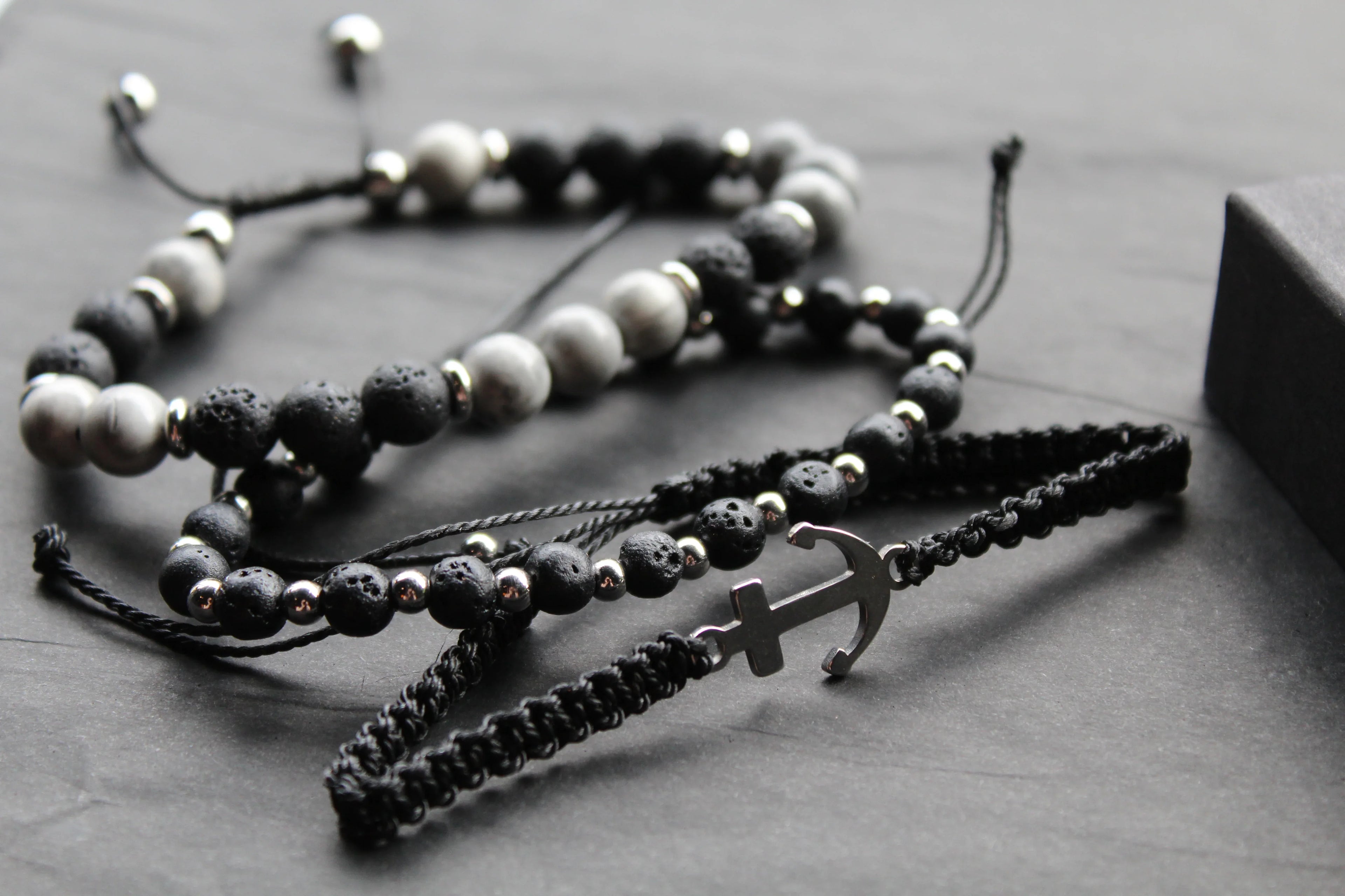 Anchor & Lava Bead Bracelet - Swax Jewellery Barmouth