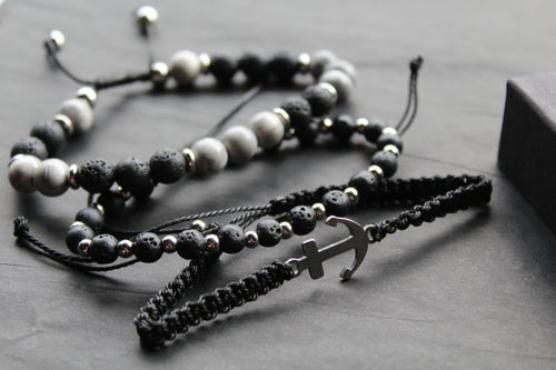 Anchor & Lava Bead Bracelet - Swax Jewellery Barmouth