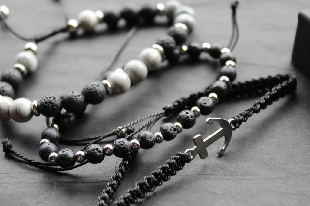 Anchor & Lava Bead Bracelet - Swax Jewellery Barmouth