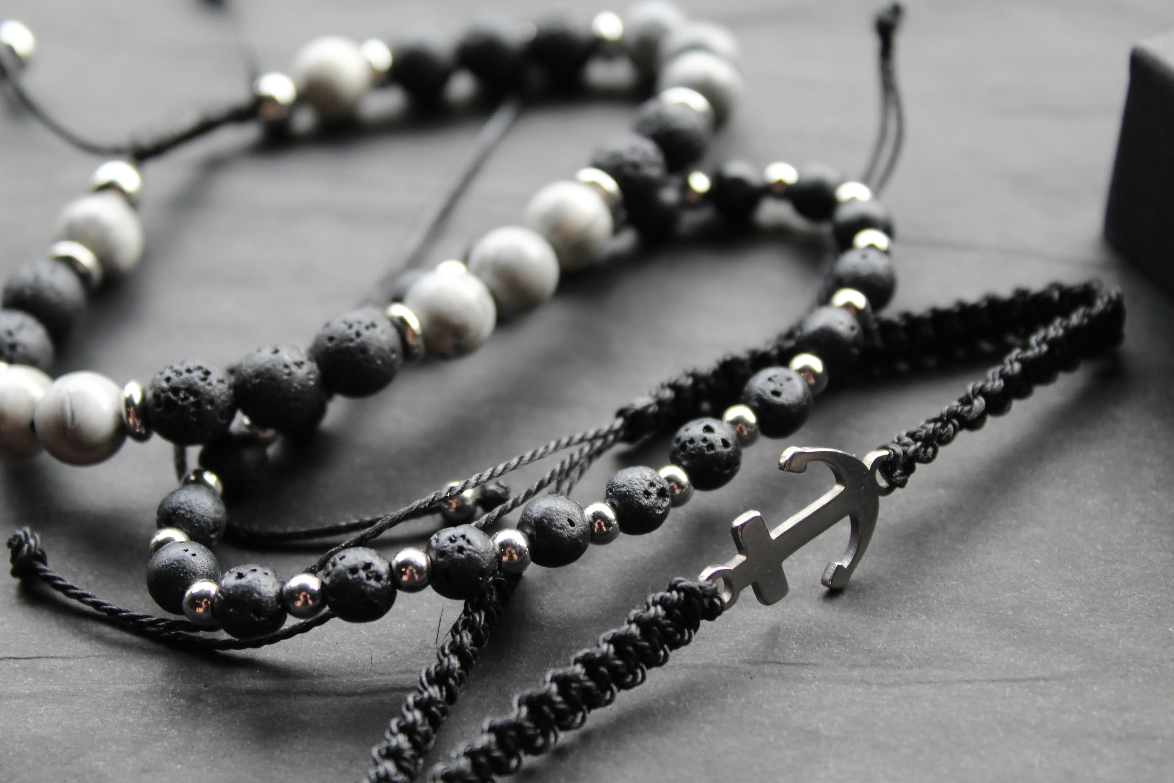 Anchor & Lava Bead Bracelet - Swax Jewellery Barmouth